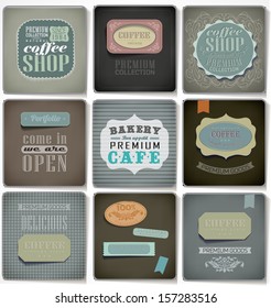 Retro bakery labels and typography/ old paper/ coffee shop, cafe, menu design elements, calligraphic/ vector set