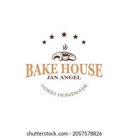 Retro Bakery Logo Design Bake and Cake Pastry Simple Homemade Badge Template Vector