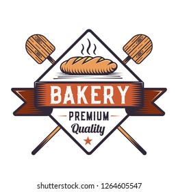 Retro Bakery Logo Design, Vintage hand drawing icon style. Modern hipster badge. Vector ribbon emblem illustration.