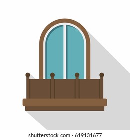 Retro balcony with an arched window icon. Flat illustration of retro balcony with an arched window vector icon for web