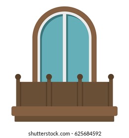 Retro balcony with an arched window icon flat isolated on white background vector illustration