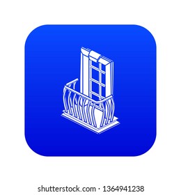 Retro balcony icon blue vector isolated on white background