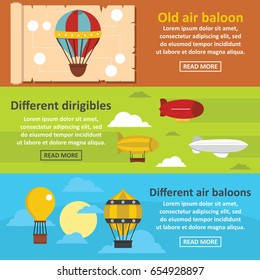 Retro balloons banner horizontal concept set. Flat illustration of 3 retro balloons vector banner horizontal concepts for web