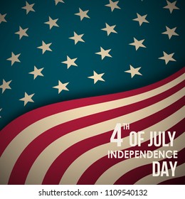 Retro banner with American flag and text. 4th of July Independence Day. Vector greeting background.