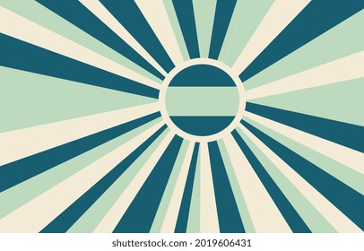 Retro banner background. Abstract vintage illustration in form of sun. Colourful grunge sunburst. Central circle and lines extending from it. Flat vector background for websites, applications, posters