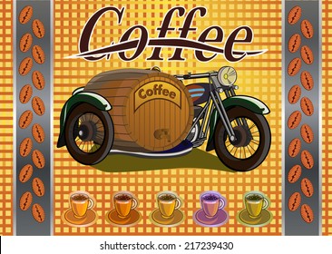 	retro banner with a barrel of coffee