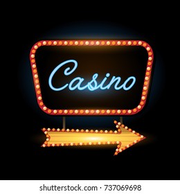 Retro banner casino vintage neon sign eps 10