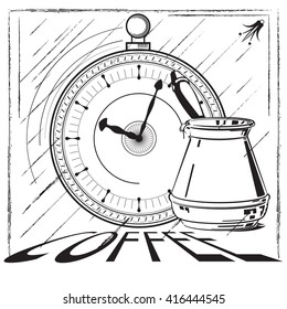 Retro banner, coffee time, hand drawn sketch vintage stile