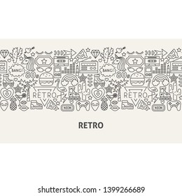 Retro Banner Concept. Vector Illustration of Line Website Design. 