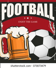 Retro banner. A cup of beer and ball. Sports bar menu design template