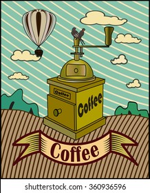 Retro banner with a cup of coffee 