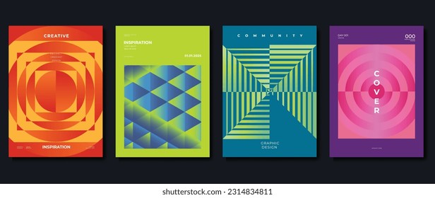 Retro banner design background. Abstract gradient graphic with colorful geometric shapes, pattern. Aesthetic business cards collection illustration for flyer, brochure, invitation, media, poster.