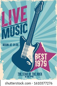 retro banner for festival music with guitar