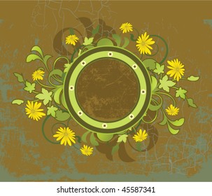 Retro banner with floral elements on a brown background