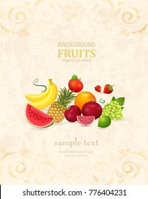 retro banner with fresh fruits and berries for your design