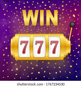 Retro banner for game background design. Winner banner. Slot machine with lucky sevens jackpot. Vector stock illustration.