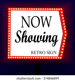  Retro banner with glowing lights.  Banner in the form of arrows. Design element for your poster, advertising or text.