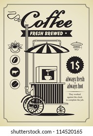 Retro banner with a mobile place to sell coffee