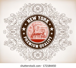 Retro banner. Old train engraving