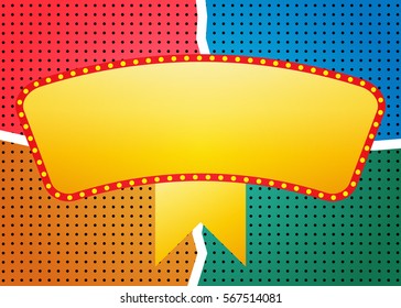 Retro banner on colorful halftone background. Vector illustration