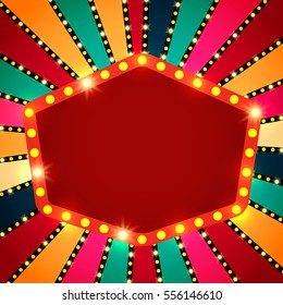 Retro banner on colorful shining background. Vector illustration