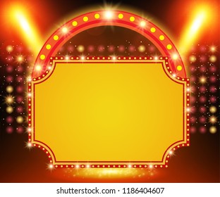 Retro banner on stage with spotlight effect background. Vector illustration