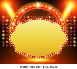 Retro banner on stage with spotlight effect background. Vector illustration