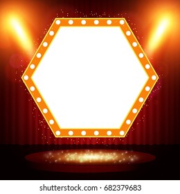 Retro banner on stage with spotlight effect background. Vector illustration