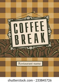 retro banner with a picture frame and the word coffee break and grains