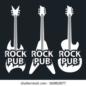 Retro banner pub with rock music with a guitar