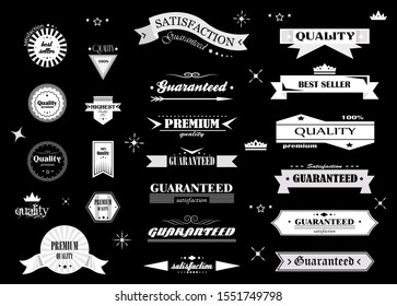 Retro Banner And Ribbon Design Elements. Retro Banners And Labels In Vintage Style Isolated On Black. Vintage Vector Set For Ribbon Logo, Label, Banner And Hipster Design. Logo for Business Badges