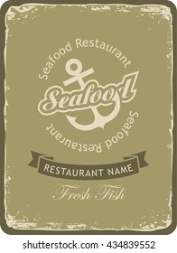Retro banner for a seafood restaurant with an anchor
