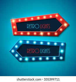 Retro banner with shining lights. Vector illustration.