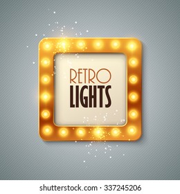 Retro banner with shining lights. Vector illustration.