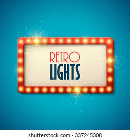 Retro banner with shining lights. Vector illustration.