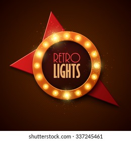 Banner retro con luces brillantes. Ilustración vectorial.