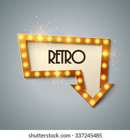 Retro banner with shining lights. Vector illustration.