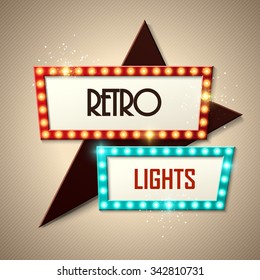 Retro banner with shining lights. Vector illustration.