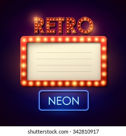 Retro banner with shining lights. Vector illustration.