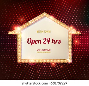 Retro banner with shining lights. Vector illustration. Golden arrow