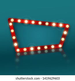 Retro banner sign with reflection. Signboard in a motel or casino advertising. Vector illustration