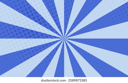 Retro banner with sun rays in blue color