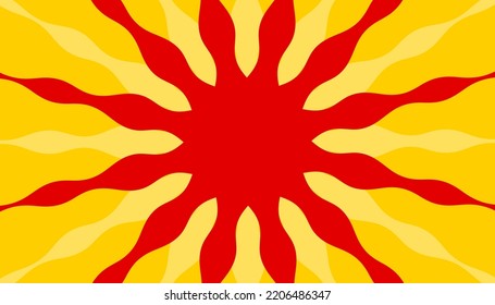 Retro banner with sun and rays in style of 70s. Sunburst, sunrise summer background. Sunbeam illustration, starburst geometric pattern. Vintage wallpaper