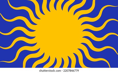 Banner retro con sol y rayos al estilo de los años 70. Salto de sol, fondo de verano del amanecer. Ilustración Sunbeam, patrón geométrico de starburst. Papel pintado