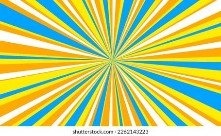 Retro banner with sun and rays in style of 70s. Sunburst, sunrise summer background. Sunbeam illustration, starburst geometric pattern. Vintage wallpaper	