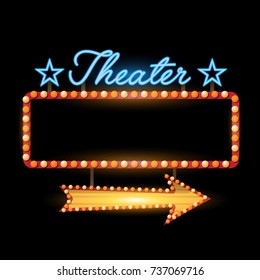 Retro banner theater vintage neon sign eps 10