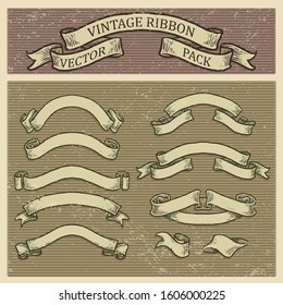 retro banner vector set, vintage ribbon collection