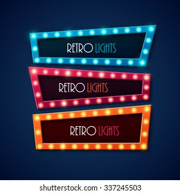 Retro banners with shining lights. Vector illustration.