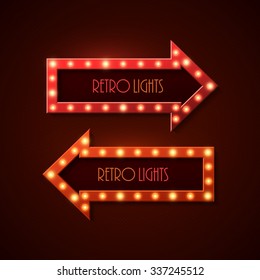 Banderas retro con luces brillantes. Ilustración vectorial.