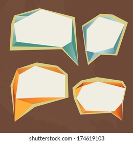 Retro banners and speech bubbles set. Origami style vector illustration. 
